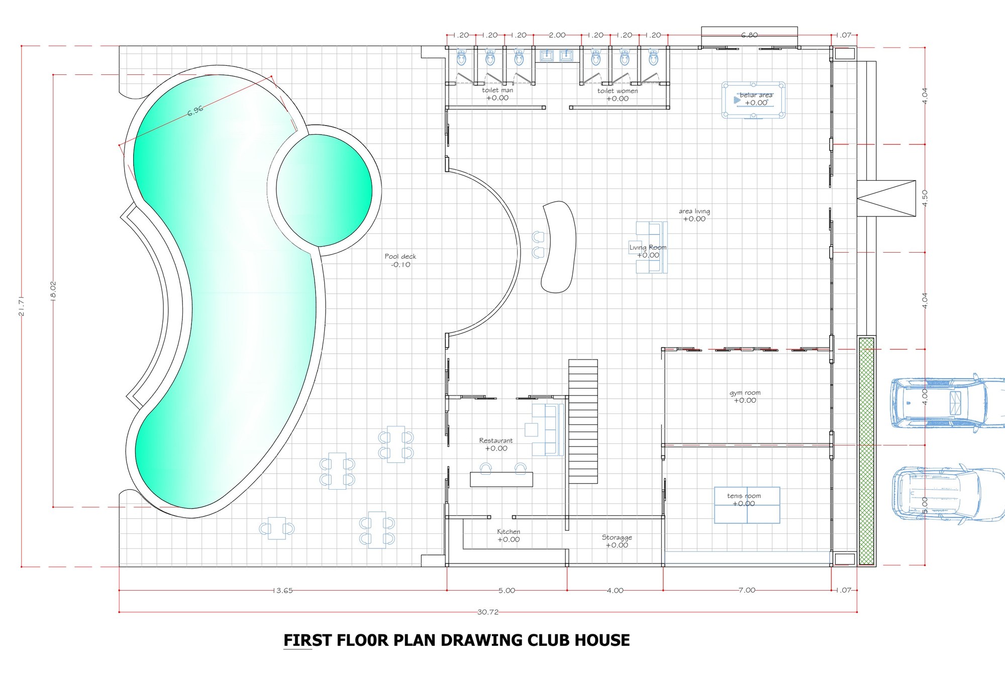 Ground floor plan Β· Restaurant, gym, lounge, pool deck